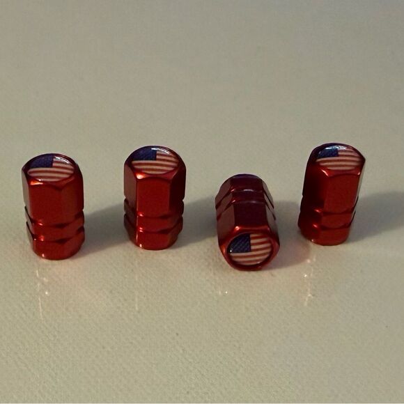 American Flag Valve Stem Caps in Red  Set of 4 NWT - Picture 3 of 4